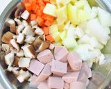 魚肉ソーセージと椎茸で作るチャウダー作り方1写真