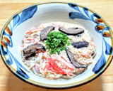 作り置き椎茸の佃煮とカニカマで卵とじ蕎麦作り方5写真