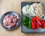＊れんこんとピーマンと鶏肉の中華風炒め＊作り方1写真