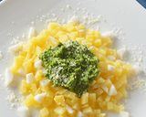 蕪の葉のソースでじゃが芋のホットサラダ♪作り方7写真