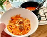 トマト缶とカマンベールミートボールパスタ作り方9写真