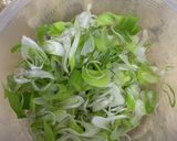 豚コマ、キムチ、油揚げ、ネギの常備菜作り方1写真