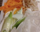 バラ肉と薄く切った野菜で鍋物作り方4写真