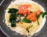 スモークサーモンと法蓮草のクリームパスタ作り方4写真