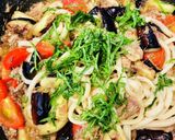 サバ缶とナスのイタリアン焼きうどん作り方5写真