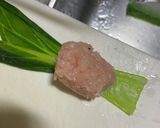 青梗菜で鶏胸ひき肉と牡蠣の包み蒸し作り方4写真
