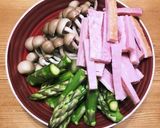 簡単！アスパラ×ベーコン×しめじ炒め作り方1写真