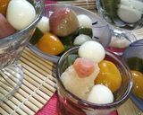 桜餡 白餡 金柑 で〔抹茶白玉あんみつ》作り方5写真