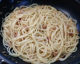 納豆となめ茸の和風ペペロンチーノ作り方5写真