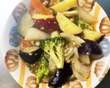 根菜茄子肉なし甘辛照り焼き味温野菜サラダ作り方16写真