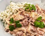 牛肉ときのこのクリーム煮♡バターライスで作り方5写真