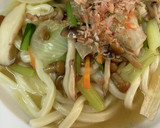なめこと梅おかかの白だし焼きうどん作り方4写真