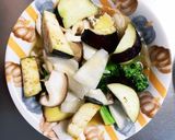 根菜茄子肉なし甘辛酢炒め味温野菜サラダ作り方14写真