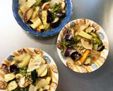 根菜茄子肉なし甘辛酢炒め味温野菜サラダ作り方17写真