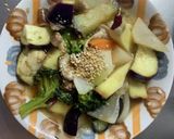 根菜茄子肉なし甘辛酢炒め味温野菜サラダ作り方19写真