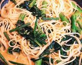 ほうれん草アスパラのトマトクリームパスタ作り方4写真