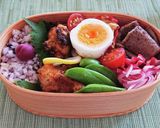 梅唐揚げとバター醤油焼き肉お弁当作り方11写真