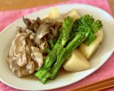 旬で健康！豚肉と新じゃが、菜の花の煮物作り方8写真