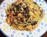 絶品☆サーモンと黒舞茸の白だし和風パスタ作り方6写真