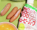 お弁当★三つ葉たっぷりソーセージ卵炒め★作り方1写真