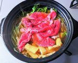 餅入り牛肉と水菜のはりはり鍋作り方5写真