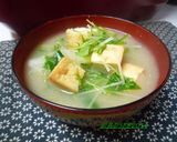 いつもの♬水菜と白ネギと厚揚げの味噌汁作り方6写真