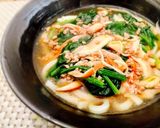 カニカマ入り挽肉と法蓮草のあんかけうどん作り方5写真