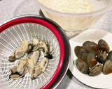 牡蠣とアサリの炊き込みご飯作り方1写真