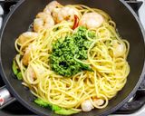 菜の花とエビのジェノベーゼ風パスタ作り方7写真