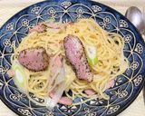 合鴨のパストラミと長ネギの大人味パスタ作り方4写真