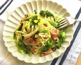 フライパン１つ☆菜の花とベーコンのパスタ作り方1写真
