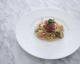 おうちパスタ　ホタテと水菜のパスタ作り方1写真