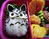 今日のキャラ弁(春のトトロ&くろすけ)作り方1写真