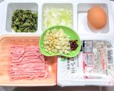野沢菜漬けと豚挽き肉のあんかけ炒飯作り方1写真