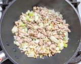 野沢菜漬けと豚挽き肉のあんかけ炒飯作り方4写真