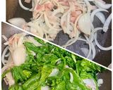 菜の花&新玉ねぎのベーコンチーズ炒め♫作り方2写真