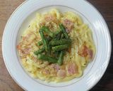 バターアスパラのせカルボナーラうどん作り方7写真