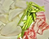 簡単・新玉ねぎとアスパラガスの焼きうどん作り方1写真