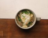 豆苗と平茸と玉子のスープ水餃子作り方5写真