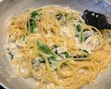 カブとホウレン草とササミのクリームパスタ作り方7写真