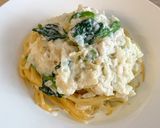 カブとホウレン草とササミのクリームパスタ作り方8写真