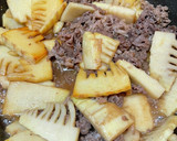 ははつゆとごま油で筍と牛肉炒め作り方4写真