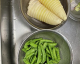 採れたて野菜の卵とじ　絹さやとタケノコ作り方1写真