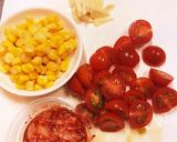キムチとトマトとコーンのピリ辛パスタ作り方1写真