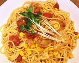キムチとトマトとコーンのピリ辛パスタ作り方4写真