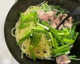 さばと水菜のバター醤油パスタ作り方3写真