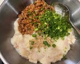 スキレットで納豆と山芋のお好み焼き作り方1写真