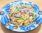 豚バラ肉と小松菜と塩コブの和風パスタ作り方8写真