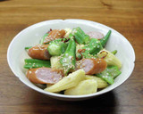 季節の野菜とソーセージの鶏油和え作り方6写真