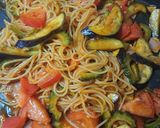 ワンパンで♪茄子とゴーヤのトマトパスタ作り方5写真